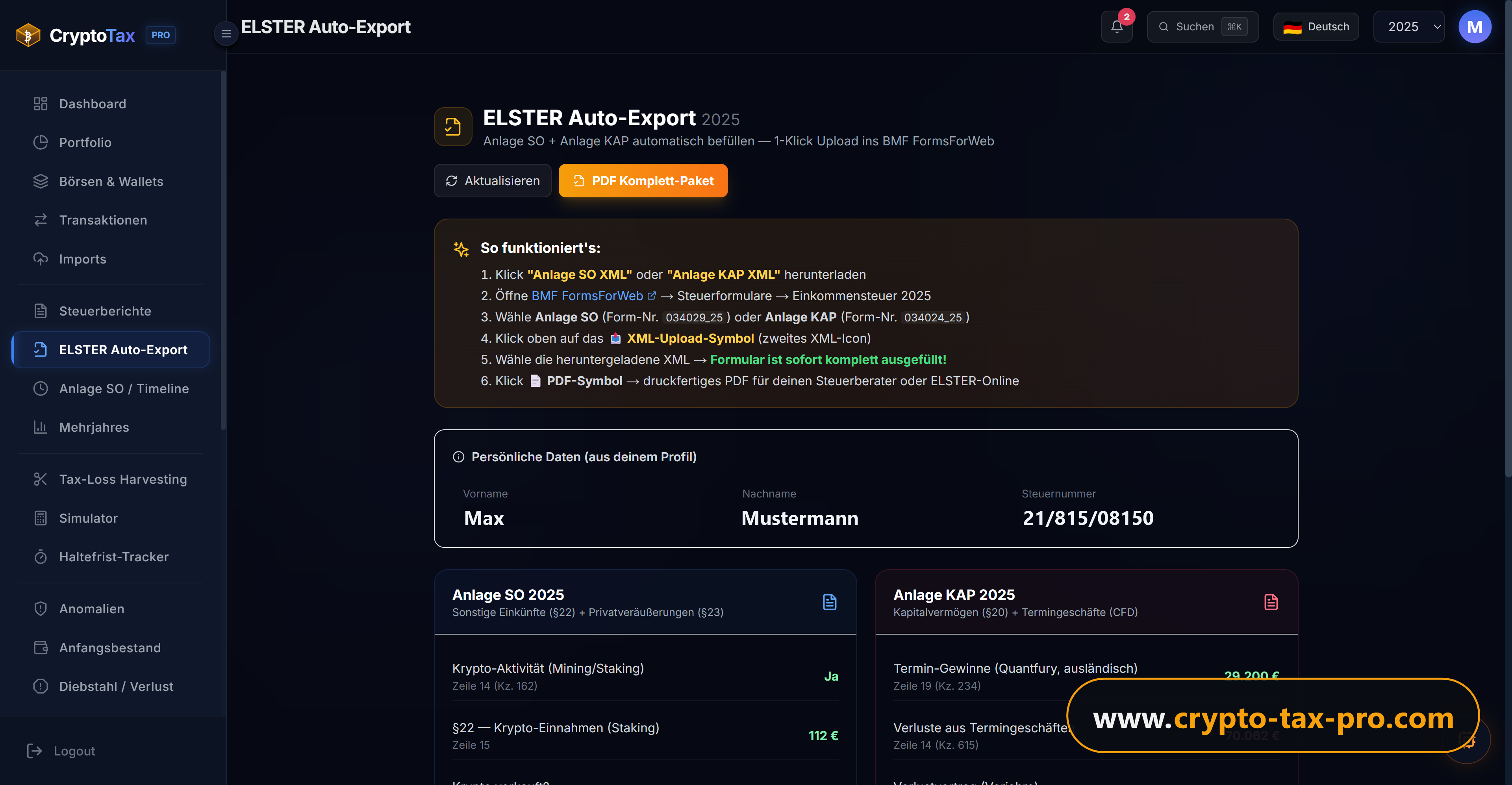 ELSTER Auto-Export